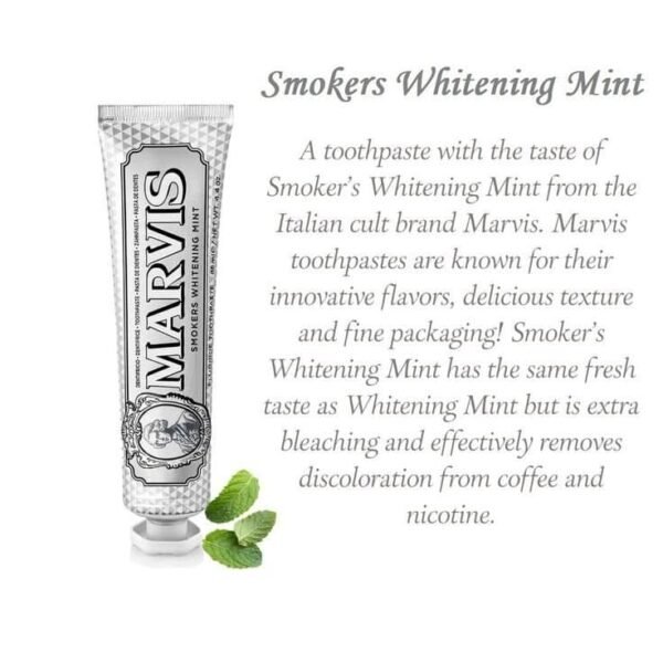 MARVIS Smokers Whitening Mint Toothpaste Intense Freshness, Plaque Removal, Sparkling White Smile 85ml