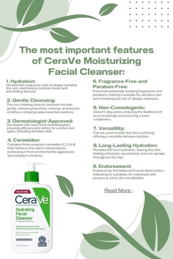 CeraVe Hydrating Cleanser For Normal To Dry Skin With Hyaluronic Acid 236ml || 473ml