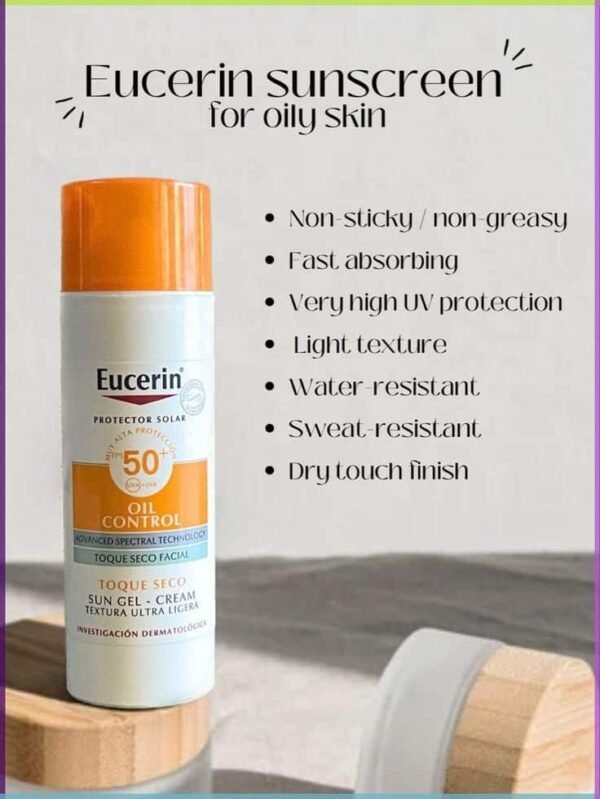 Eucerin Oil Control Sun Gel-Cream Dry Touch SPF50+,Fast-Absorbing Sunscreen with UV Filter 50ml
