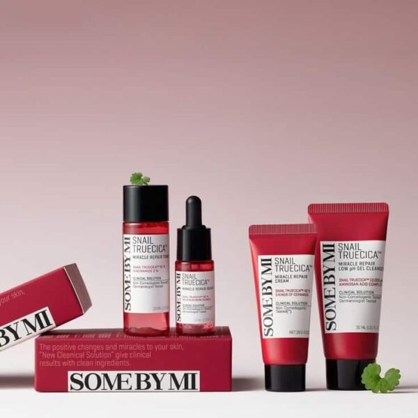 Some by Mi Snail Truecica Miracle Repair Starter Kit - Includes Toner + Serum + Gel Cleanser + Cream - For Daily Repair Travel Skin Care - Set Of 4 Gift Set