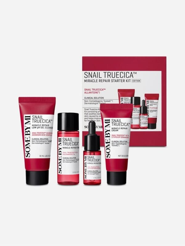 Some by Mi Snail Truecica Miracle Repair Starter Kit - Includes Toner + Serum + Gel Cleanser + Cream - For Daily Repair Travel Skin Care - Set Of 4 Gift Set