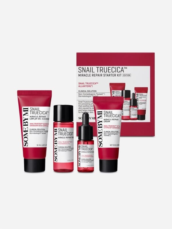 Some by Mi Snail Truecica Miracle Repair Starter Kit - Includes Toner + Serum + Gel Cleanser + Cream - For Daily Repair Travel Skin Care - Set Of 4 Gift Set