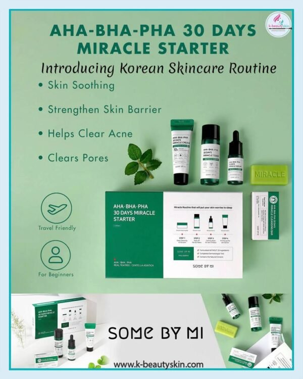 Some by Mi AHA.BHA.PHA 30 Days Miracle Starter Kit 4 Pcs Set (Toner 30ml+Serum 10ml+Cream 20g+Cleansing Bar 25g)
